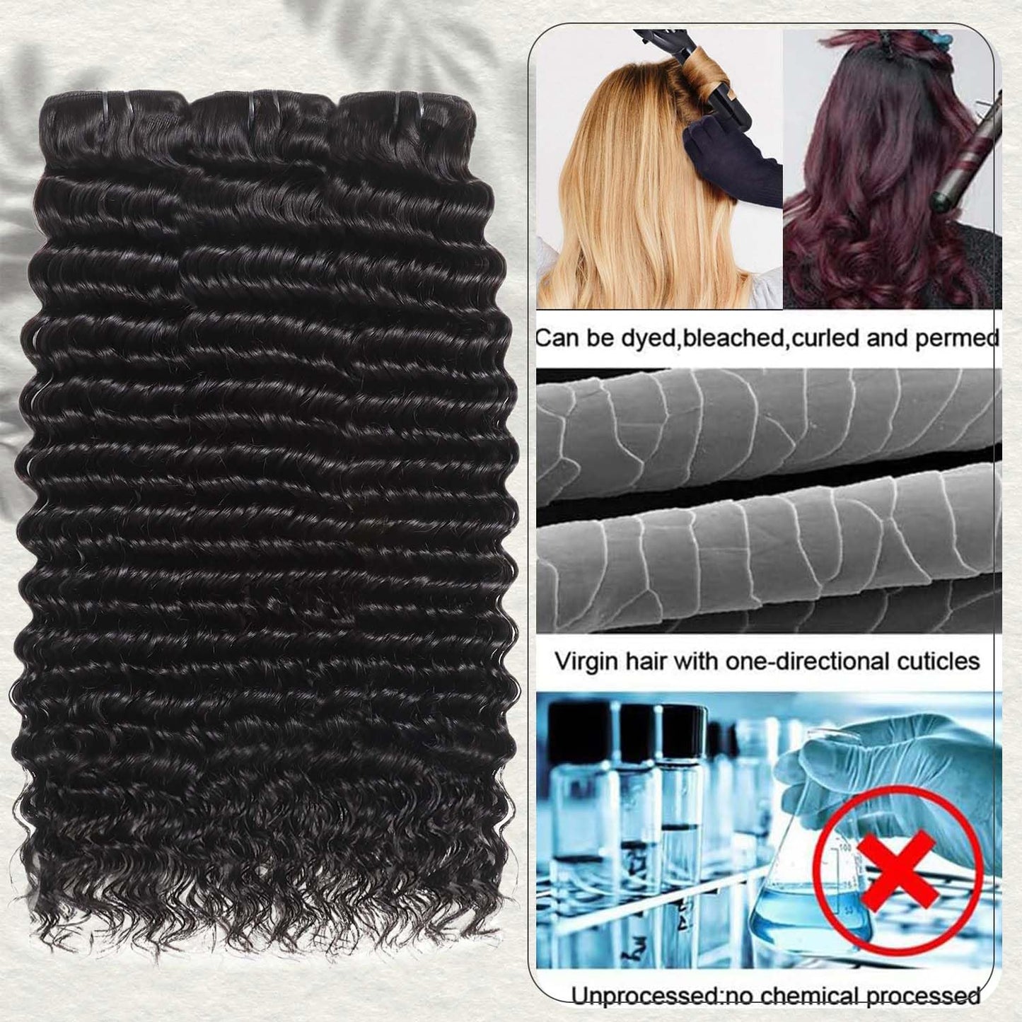 12A Deep Wave Human Hair Bundles 1 Pcs HumanHair 22 Inch Deep Curly Human Hair Bundles 100% Unprocessed Virgin Human Hair Wet and wavy Bundle Natural Black Water Wave