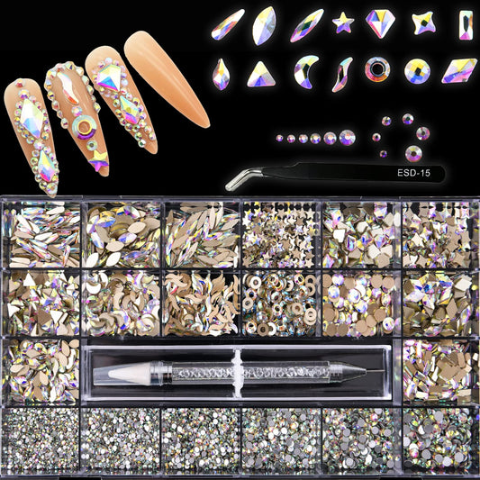 4180 Pcs Crystal Flatback Rhinestones Gems Nail Kit for Nail Art,Crafts,Clothes Shoes Decorations Jewelry (700 Diamonds + 3480 Flat Rhinestones, with Rhinestones Pen), Green