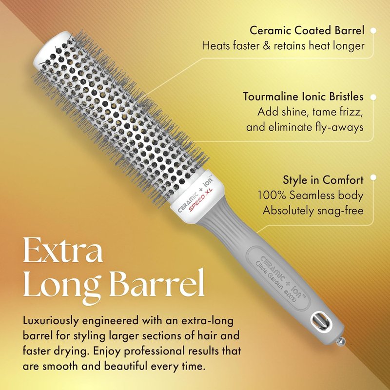 Olivia Garden Ceramic Ion Speed XL - Extra-Long Round Thermal Hair Brush | Professional Blowout Tool for Normal to Thick Hair