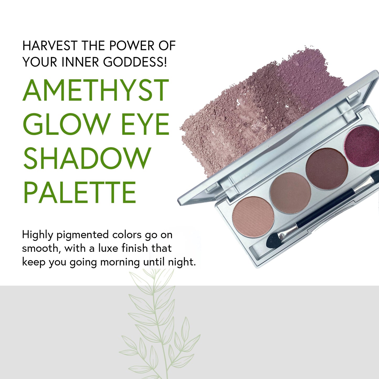 Honeybee Gardens Amethyst Glow Refillable Eye Shadow Palette – 4 Clean and Bold Shades, Highly Pigmented Natural Eyeshadow, Vegan, Gluten, Talc & Paraben-Free Makeup Palette - Travel Size Compact