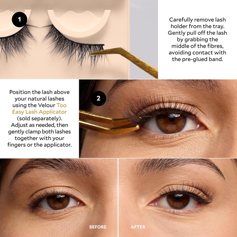 Velour Effortless Self Adhesive Eyelashes (2-Pack), Reusable Pre Glued Strip Lashes, No Trim Needed Lash Strips, Press On Eyelashes No Glue Needed, Lightweight Adhesive Eyelash Strips