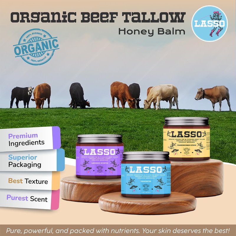 LASSO - Frankincense Citrus Beef Tallow and Manuka Honey Balm – Face Moisturizer with Organic Beeswax – Grass-Fed/Finished Tallow Skincare – Frankincense Glow Balm