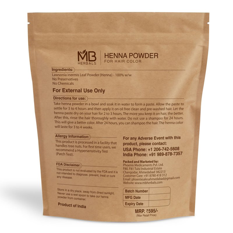 MB Herbals Henna Powder 2 LB | Two Pound Bulk Saver Pack | For Natural Hair Color | Triple Sifted | Raw | Non-Radiated | Henna From Rajasthan, India | Rajasthani Henna
