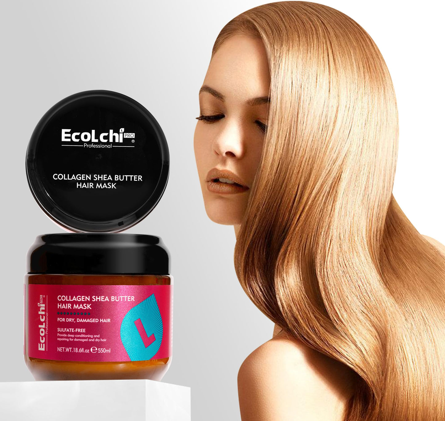 ECOLCHIPRO Collagen Shea Butter Hair Mask Deep Repair Conditioning Collagen Shea Butter Hair Treatment for Dry and Damaged Hair All Hair Types 18.6 oz 550ml