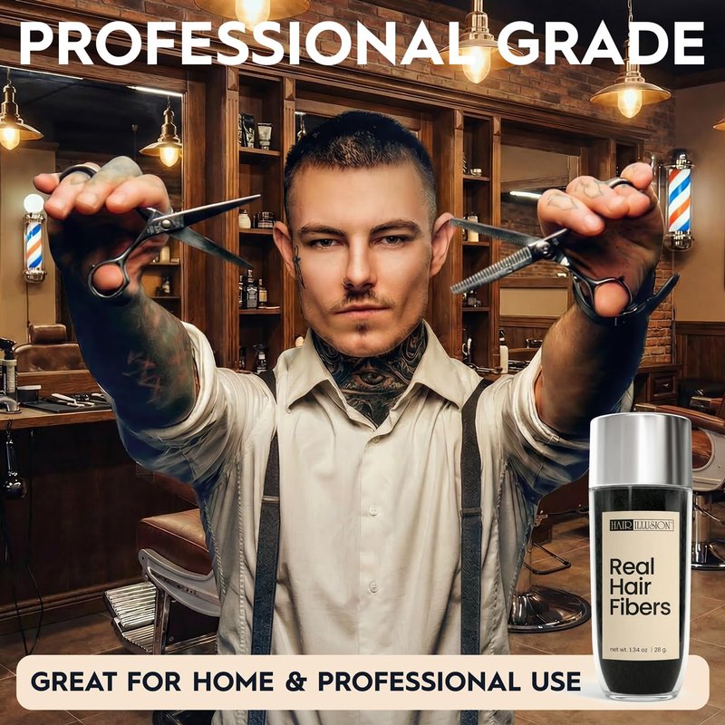 Hair Illusion Combo Kit - Hold Spray, 38g Hair Fiber Bottle, Applicator & Hairline Optimizer (Black)