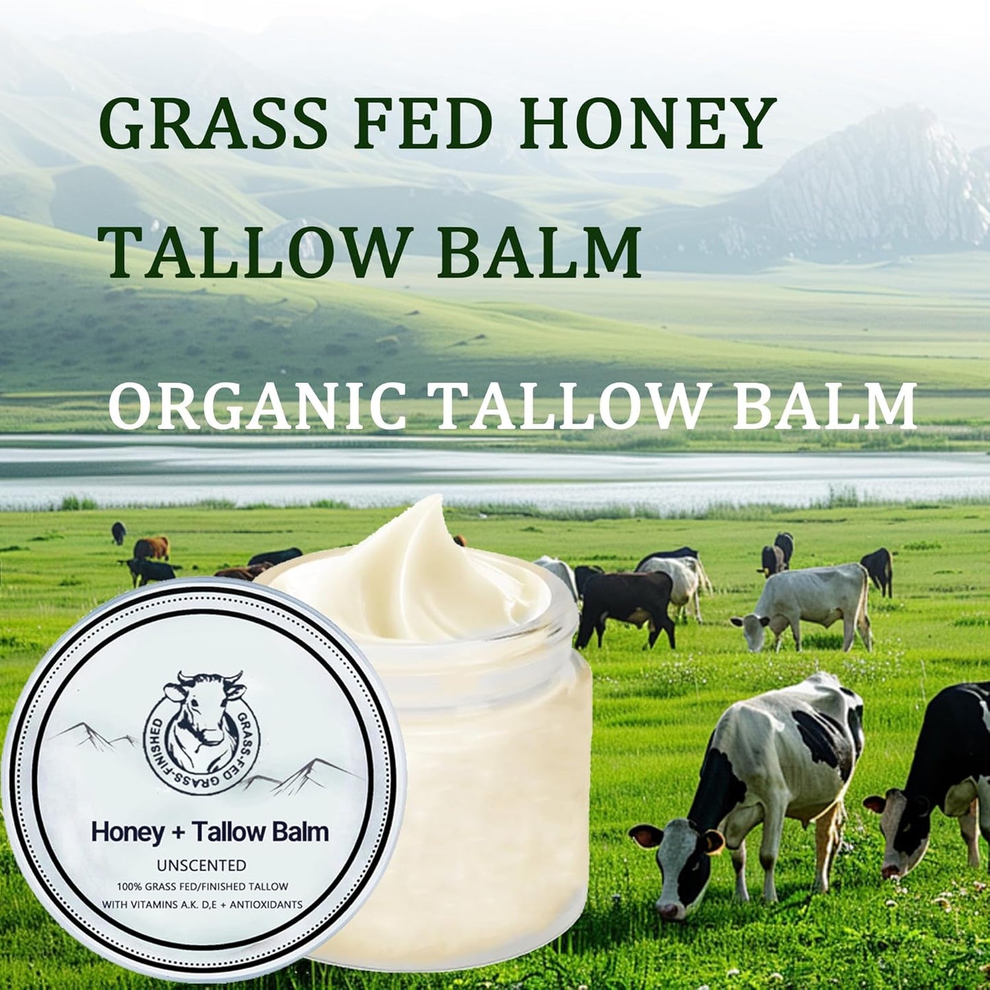 Grass Fed Honey Tallow Balm - Organic Moisturizing Cream for Smooth Skin | Face & Body Use