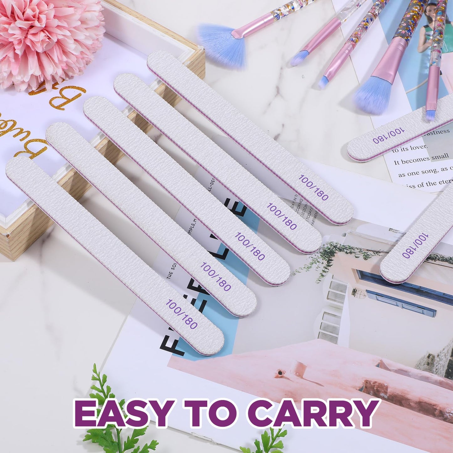 200 Pcs Nail Files, 100/180 Grit Double Sided Emery Boards, Reusable Washable Nail Files for Acrylic Natural Gel Nails, Professional Manicure Pedicure Tools for Home Salon