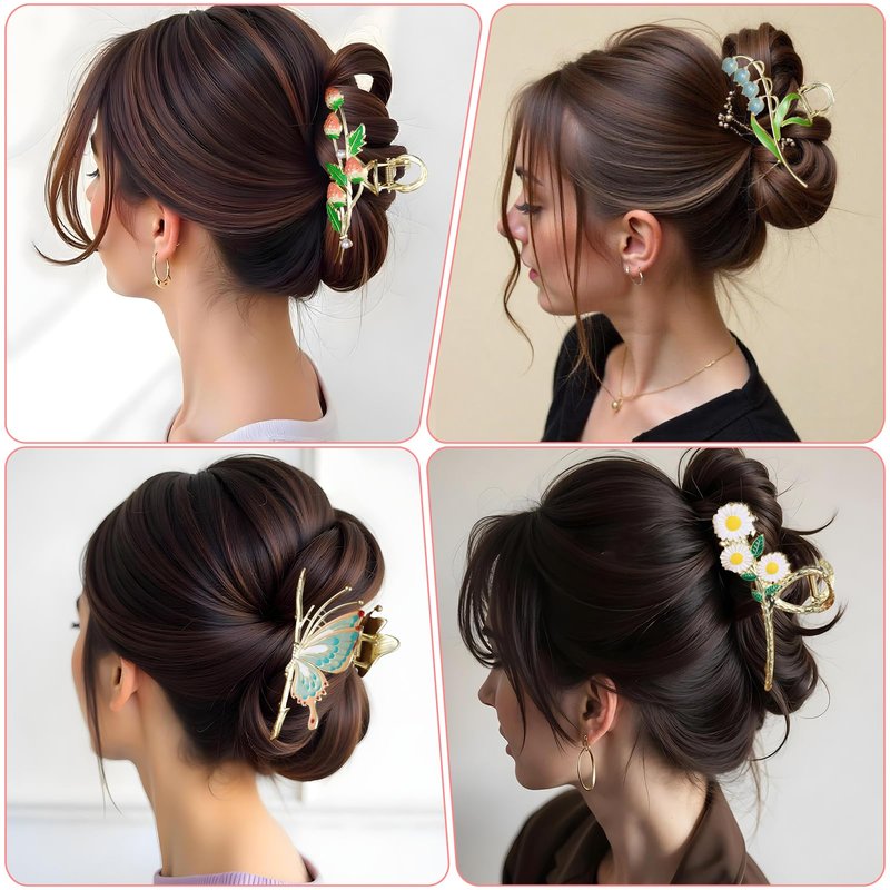 YUXIANLB 11PCS Metal Claw Clips, Sparkly Butterfly Tulip Flower Large Non-Slip Hair Clip for Thick Thin Hairs, Boho Decorative Styling Clamps Hairclips Hawaiian Hair Jaw Accessories for Woman and Girl