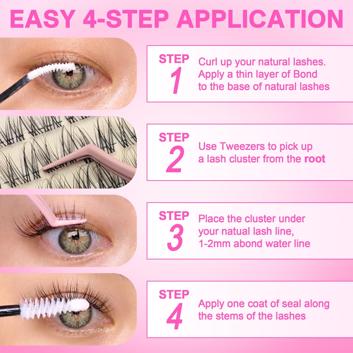 Fayjoo Wispy Natural Lash Clusters Kit DIY Eyelash Extensions with Clear Band Waterproof 8-16mm C-Curl Individual Lashes with Bond & Seal, Tweezers, Remover for Beginners (Airy)
