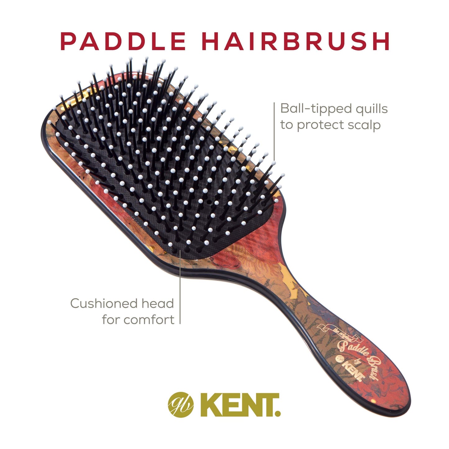 Kent LPB1 Large Paddle Cushioned Hair Brush - Grooming, Detangling, & Smoothing Floral Print - Best Everyday Brush For Medium to Long Hai