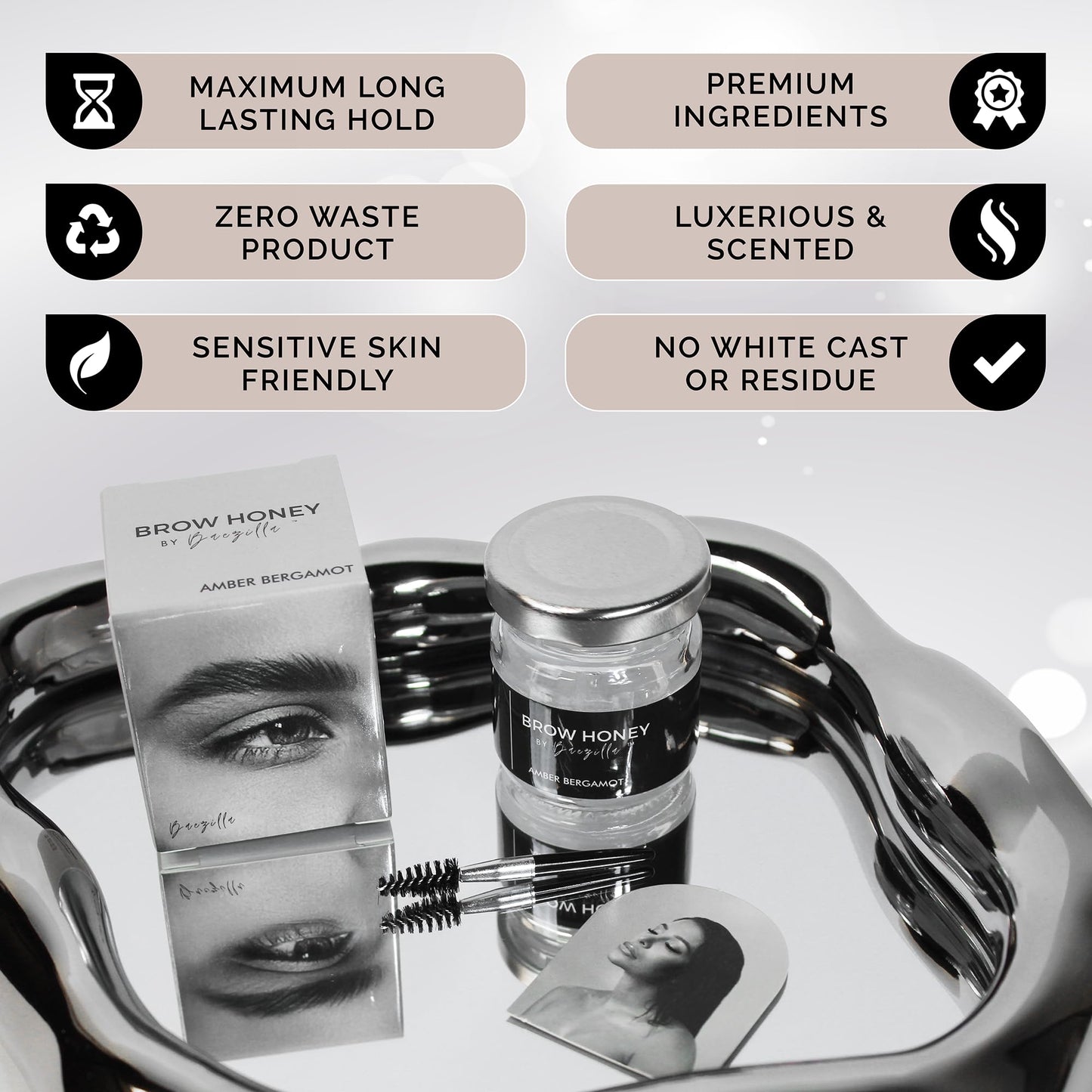 Baezilla Brow Honey Eyebrow Gel, Long Lasting Clear Brow Gel, Natural Pink Rose Fragrance