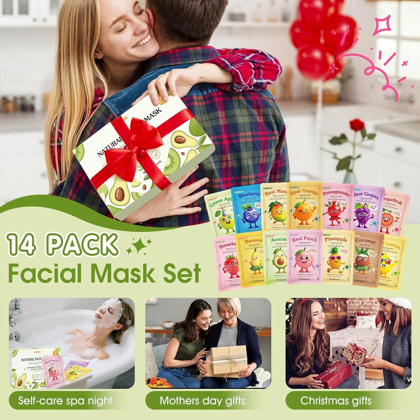 Fruit Collagen Face Masks - 56 Pack Hydrating Sheet Masks for Teens & Kids | Spa Gift Set for All Skin Types
