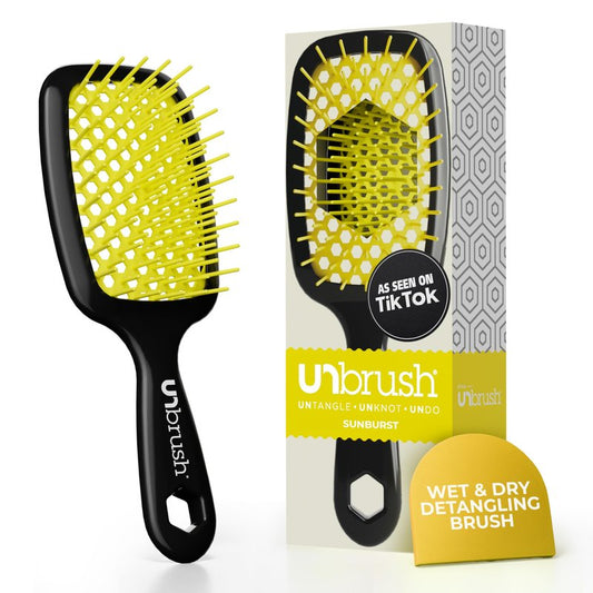 FHI Heat UNbrush Detangling Brush for Pain-Free Brushing on All Wet or Dry Hair Types — Durable DuoFlex Anti-Static Bristles, Lightweight Handle, Vented Hair Brush, Sunburst