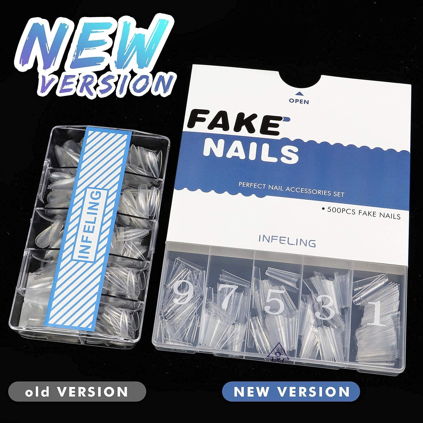 INFELING Clear Coffin Nails Tips - Nail Tips for Acrylic Nails Professional, 500pcs Half Cover French Nail Tips with Box, False Fake Nail Tips for Salons Home, 10 Sizes