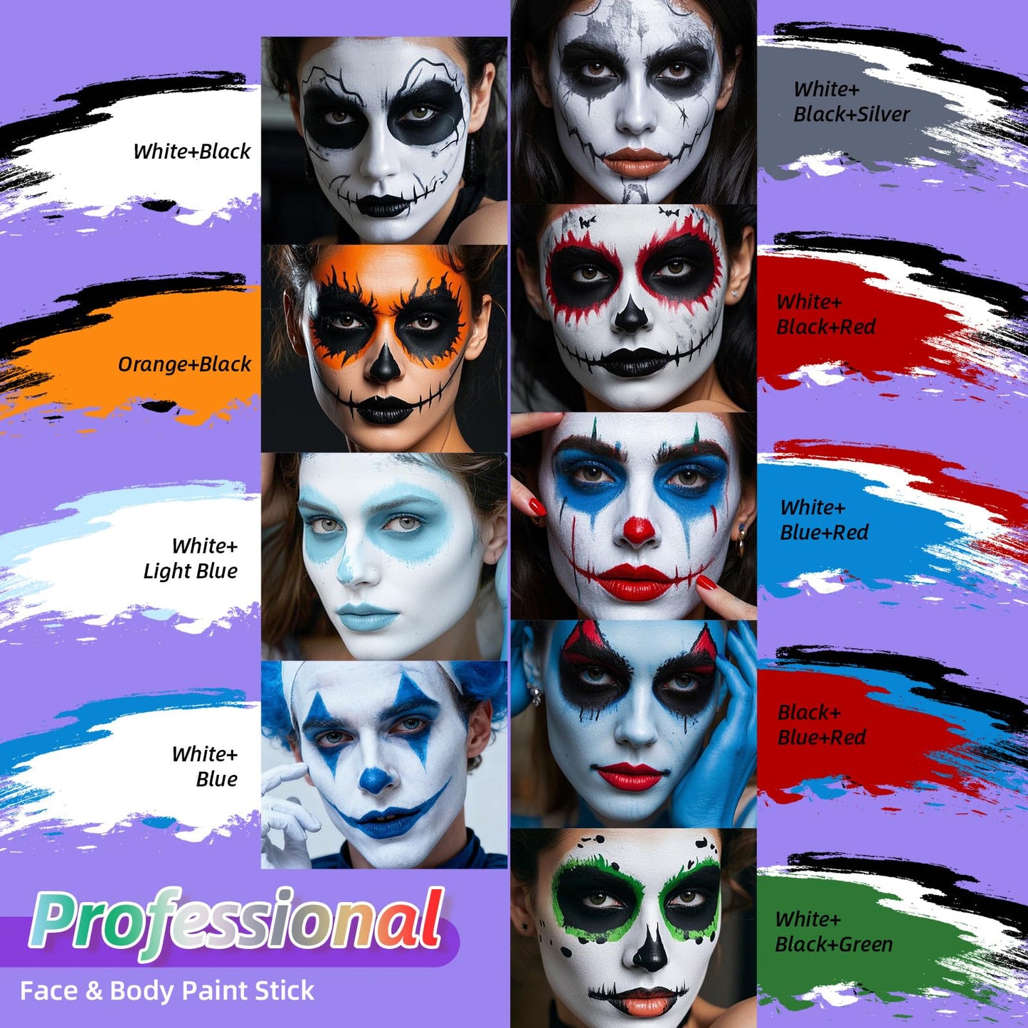 YBUETE 3Pcs Face Body Paint, Professional Paint for Halloween Cosplay Costume Party, Full-coverage Multi-Color Cream Makeup Body Paint for Adult Halloween Cosplay SFX Makeup Paint (White+Black+Red)