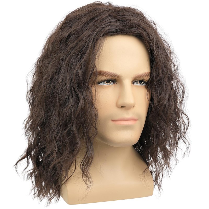 Deifor Mens Brown Wavy Wig - Medium Length Natural Look Middle Part Heat Resistant Synthetic Hair for Men Costume, Cosplay, Halloween Party