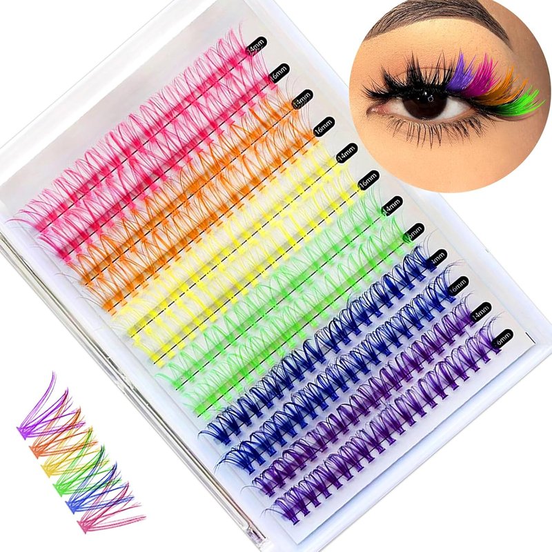 Colored Lash Clusters - DIY Anime Eyelash Extension Kit | 6 Vibrant Colors, 14/16mm D Curl, 240pcs