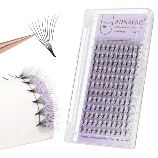 ANNAFRIS Premade Fans Eyelash Extensions 20D Thickness 0.05 D Curl 8-15mm Mix Short Stem Pointy Base Premade Volume Lash Extensions C D Curl(20D-D-0.05,8-15mm Mix)