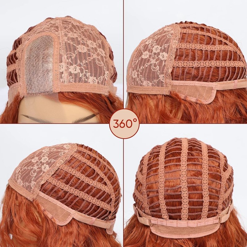 Short Lace Wavy Copper Red Wig for Women - Natural Synthetic Curly Hair, 14 Inch