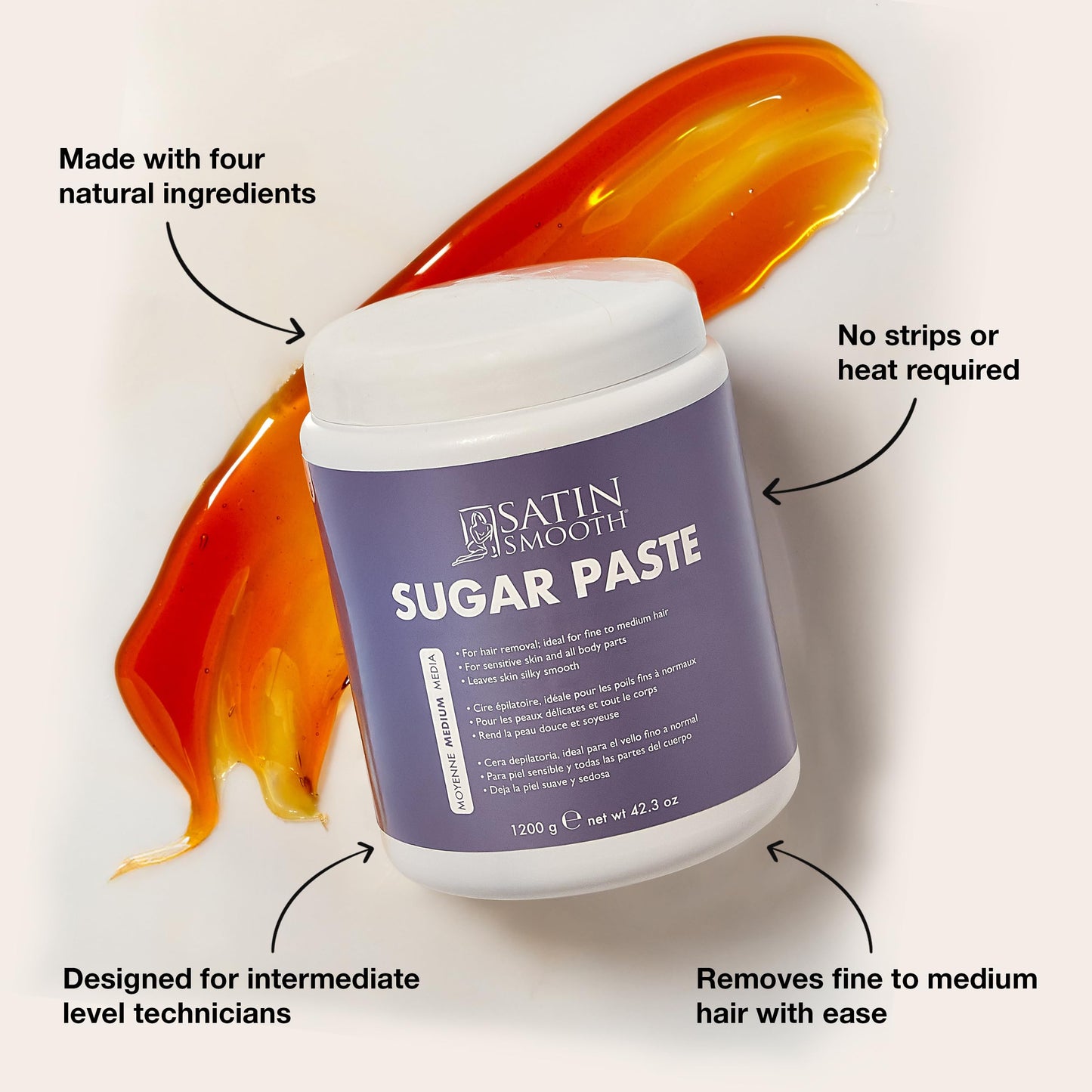 Satin Smooth Medium Sugar Paste – Natural Sugaring Hair Removal for Sensitive Skin, Bikini, & Full Body, 42.3 oz