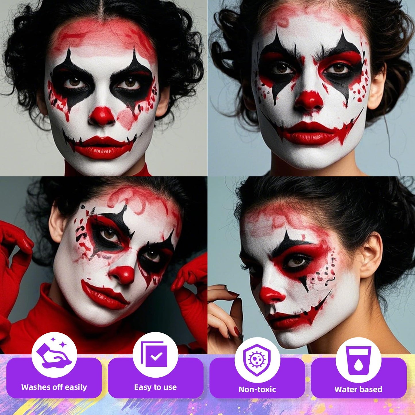YBUETE 3Pcs Face Body Paint, Professional Paint for Halloween Cosplay Costume Party, Full-coverage Multi-Color Cream Makeup Body Paint for Adult Halloween Cosplay SFX Makeup Paint (White+Black+Red)