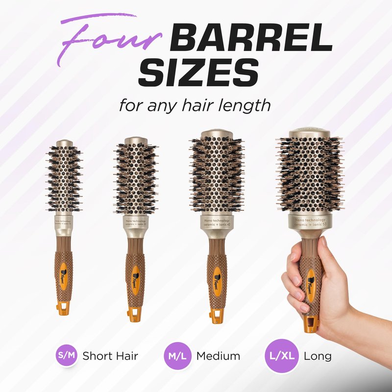 Fagaci Small Round Brush with Natural Boar Bristle for Blow Drying, Hair Styling, and Volume | Nano Technology Ceramic + Ionic for Healthy Hair