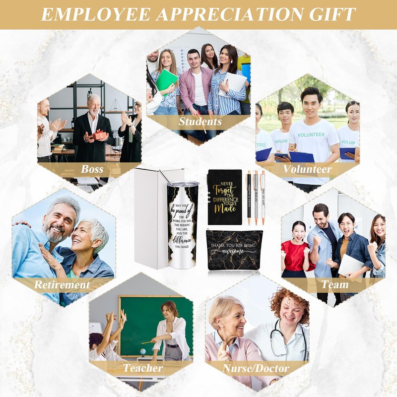 Domensi 6 Pcs Employee Appreciation Gift for Women Teacher Cna Week Thank You Gift May You Be Proud 20 oz Rustic Marble Sign Tumbler Makeup Bag Journal for Graduation Work Business(Black)