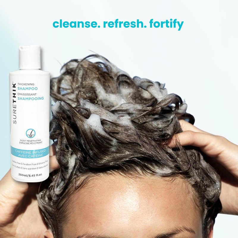 SURETHIK Hair Thickening Shampoo - With Caffeine & Nourishing Oils - Sulfate, Paraben & Silicone Free (250ml)