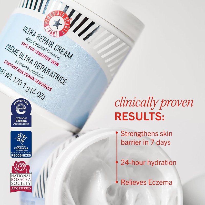 First Aid Beauty Ultra Repair Face Moisturizer - Lightweight Non-Comedogenic Formula with Ceramides & Shea Butter | 1.7 oz, 2 ct