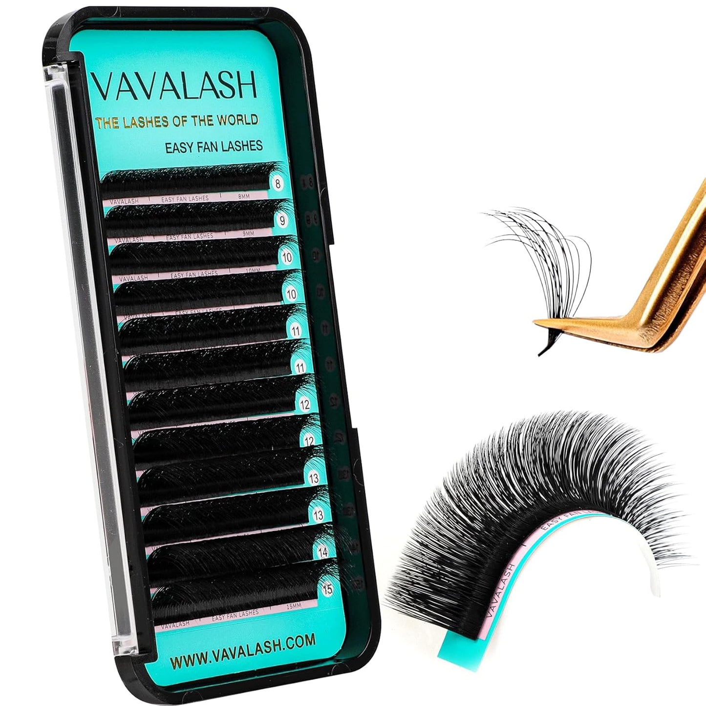Easy Fan Lash Extensions - 3D Effect Self Fanning Eyelash Extensions | Automatic Blooming Camellia, 0.03-C, 8-15mm