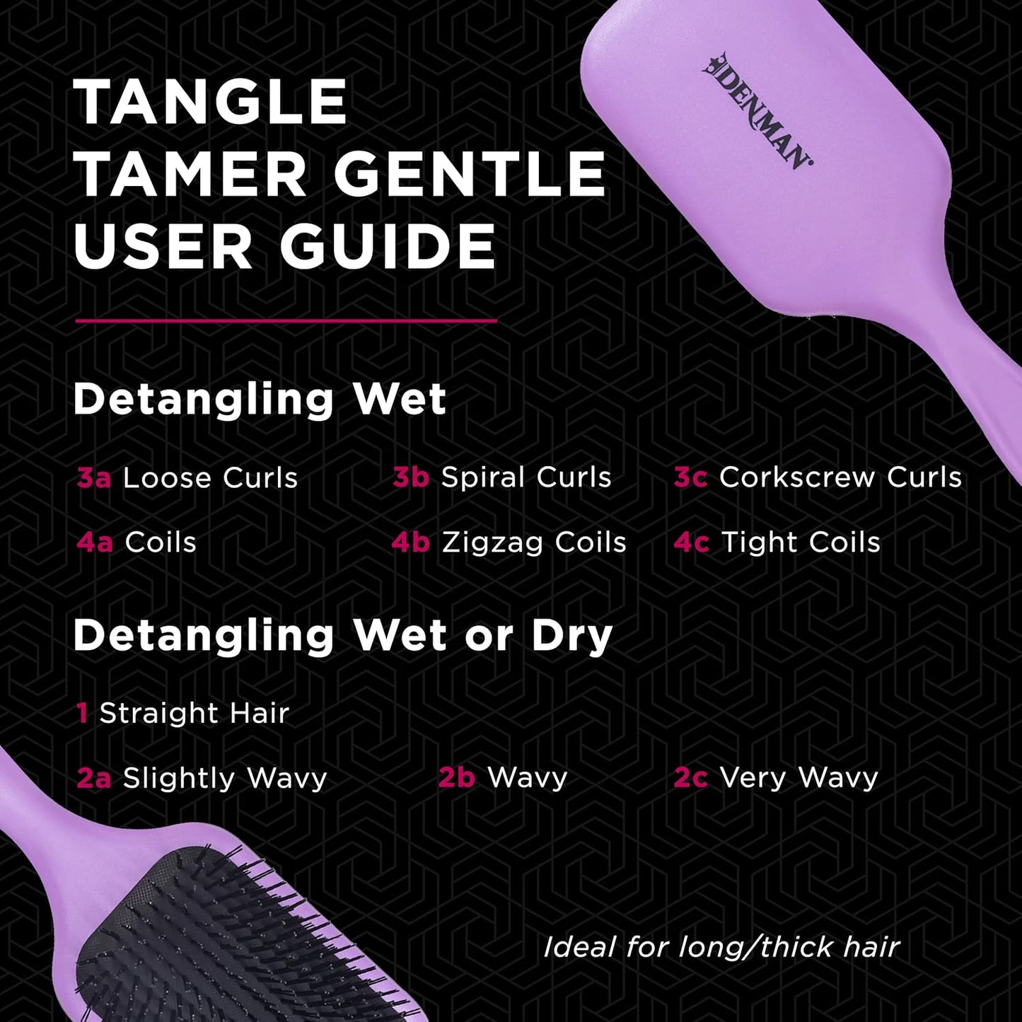 Denman Violet Styling Brush Set - 7 Row & Paddle Hair Brushes for Ultimate Detangling | All Hair Types