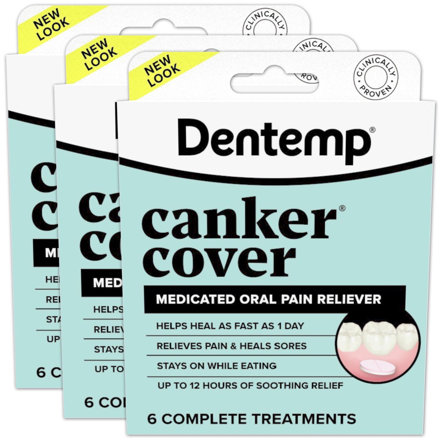 Dentemp Canker Cover Mouth Sore Treatment - Oral Pain Relief for Canker Sores & Mouth Irritation - Fast-Acting Pain Relief Tablets for Adults - Pack of 3 (18 Count)