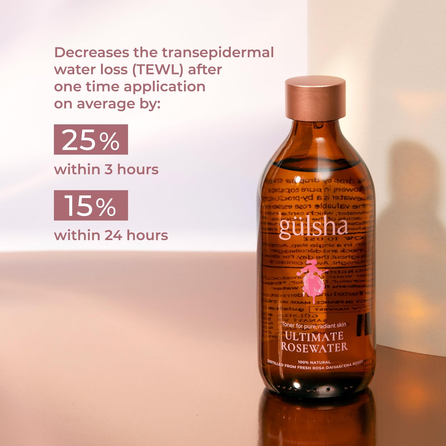 GULSHA ULTIMATE ROSEWATER, Natural Rosa Damascena Flower Water, Cleanses, Nourishes and Tones Skin, Restores Radiance to Your Skin, Free from Chemicals, 100% Natural Glow Rose Essence, 200ml/6.76fl oz