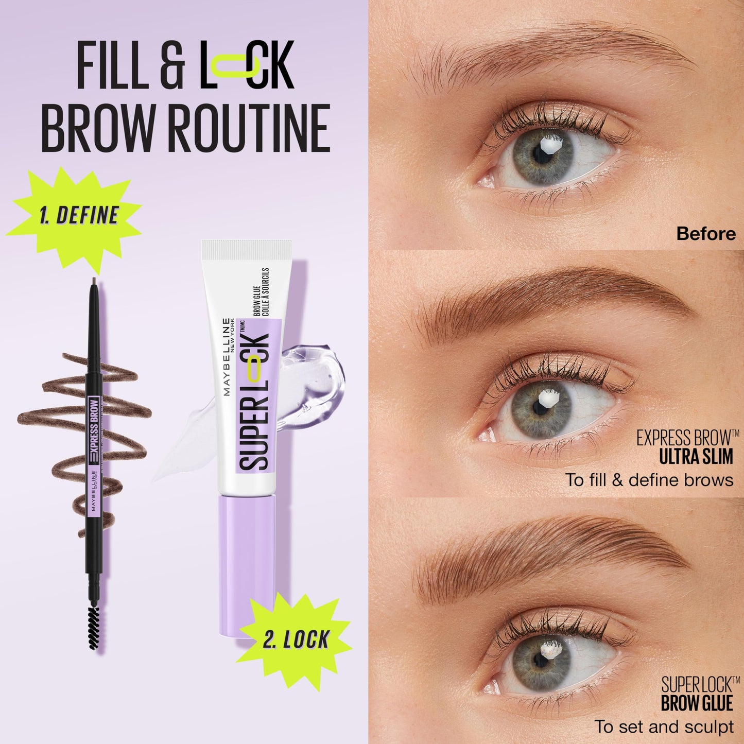 Maybelline Super Lock Brow Glue Eyebrow Gel, Lightweight Brow Gel For Up To 24HR Hold