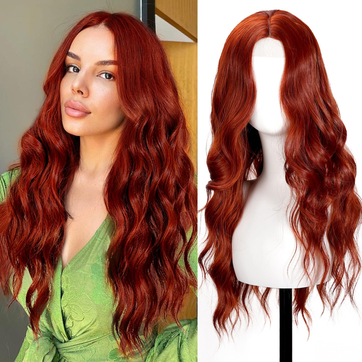 SHINLEA Brown Highlight Wig for Women, 26 Inch Long Wavy Lace Hairline Middle Part Natural Looking Synthetic Heat Resistant Fiber Wigs for Daily, Party, Halloween and Cosplay, Brown Highlight
