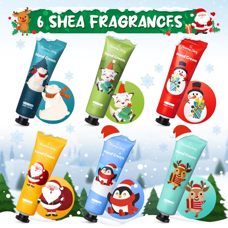 E Eleanore's Diary Hand Cream Gifts Set, 6Pcs Mini Hand Lotion Travel Size, Christmas Stocking Stuffers Gifts for Women, Moisturizing Shea Butter Hand Cream for Dry Cracked Hand, Calendar Advent Gifts