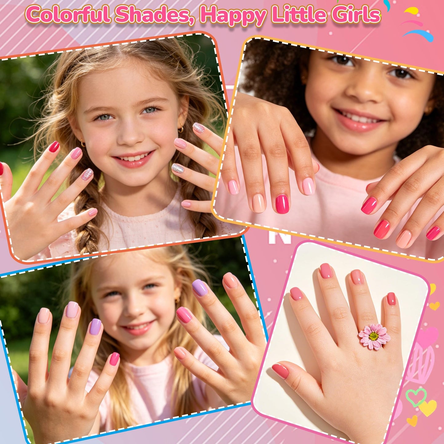 ALIKOSSTOR Kids Nail Polish Set, 10 Colors Non Toxic Water Based Peel Off Nail Polish, Quick Dry Toddler Nail Polish Kit, Safe Kids Manicure Set Birthday Gift for Girls