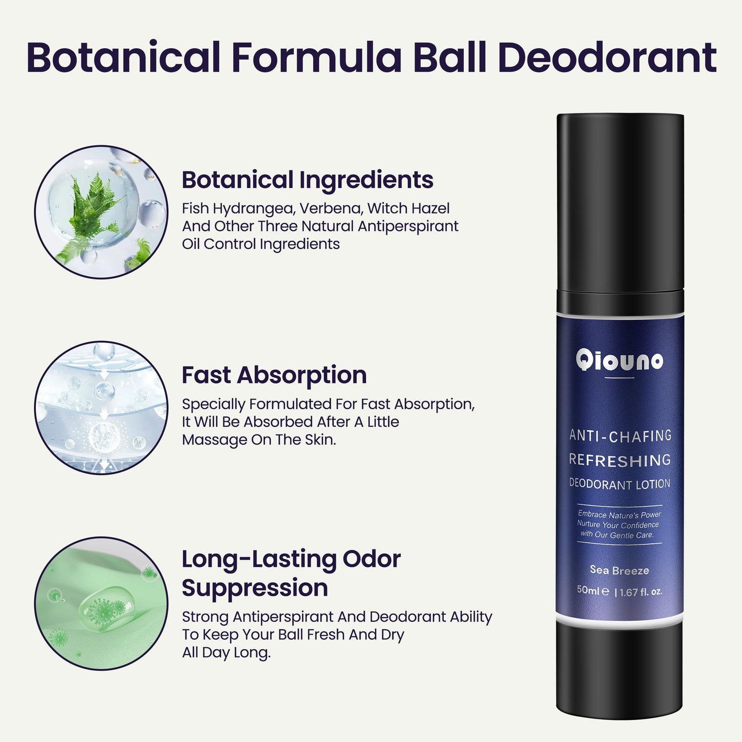 Ball Deodorant for Men, Male Care Botanical Formula Deodorants with Fast Absorption, Premium Scent Full Body Deodorant for Men