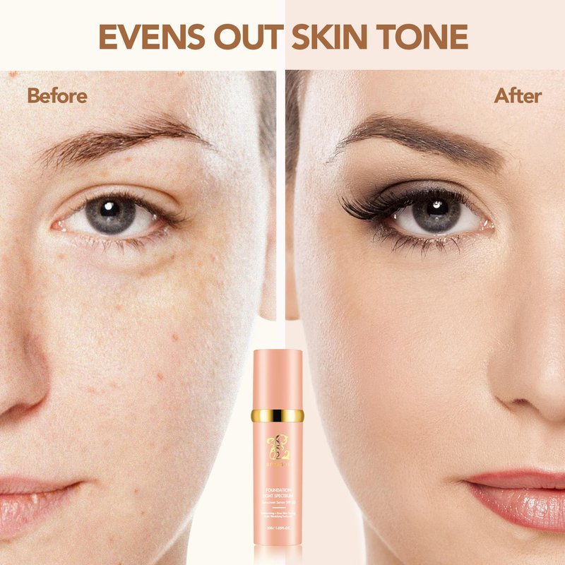 Foundation 4 in 1-Light Spectrum,4 in 1 Foundation Liquid, Protecting from Sun with SPF50 for Gym, Sports, Dancing Concealer Cosmetic Lightweight,Longwearing & Waterproof for Makeup (2 Pack)