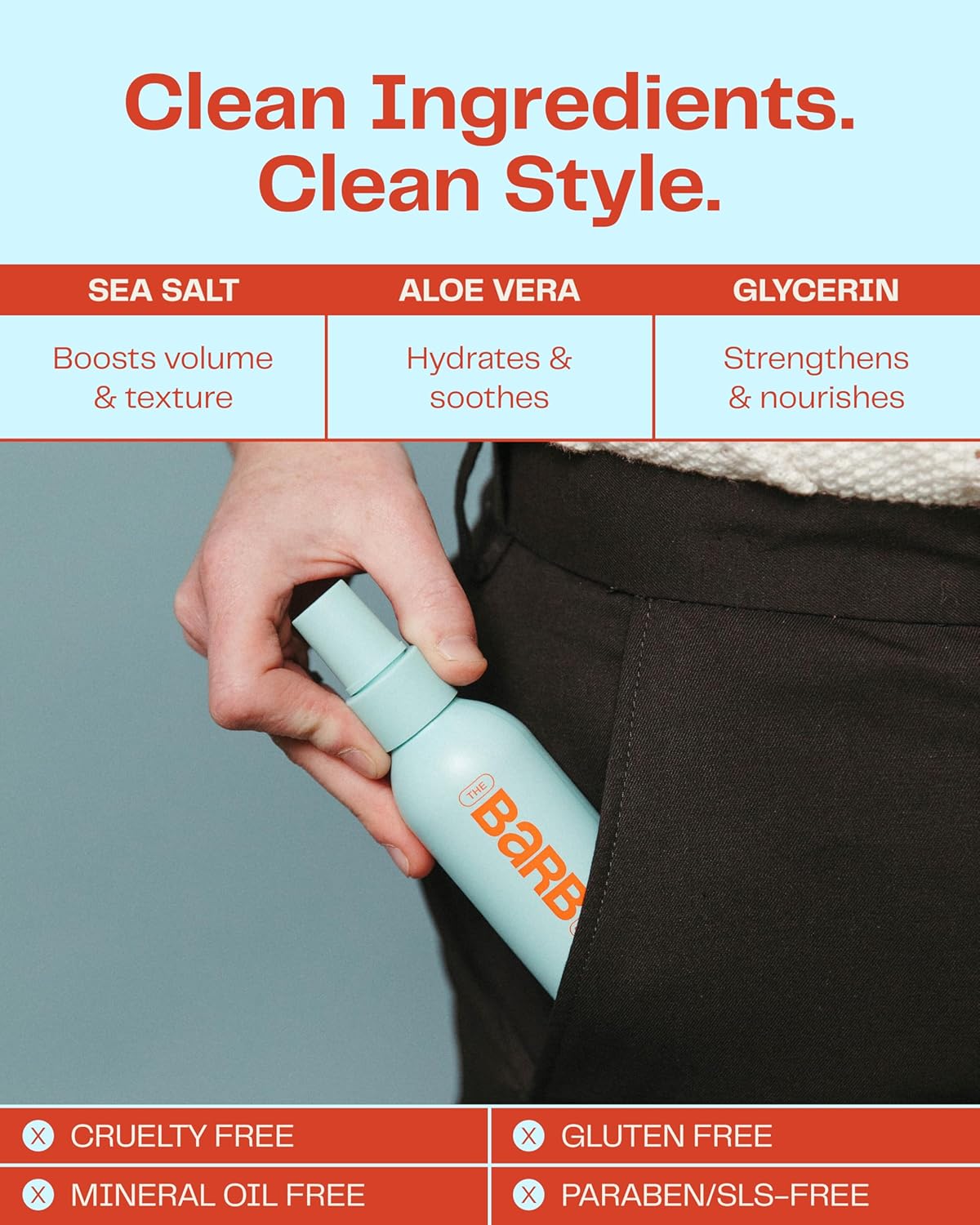 Barb Sea Salt Spray for Hair - Texturizing Beach Waves, Soft Matte Finish | 4 oz, Fragrance-Free