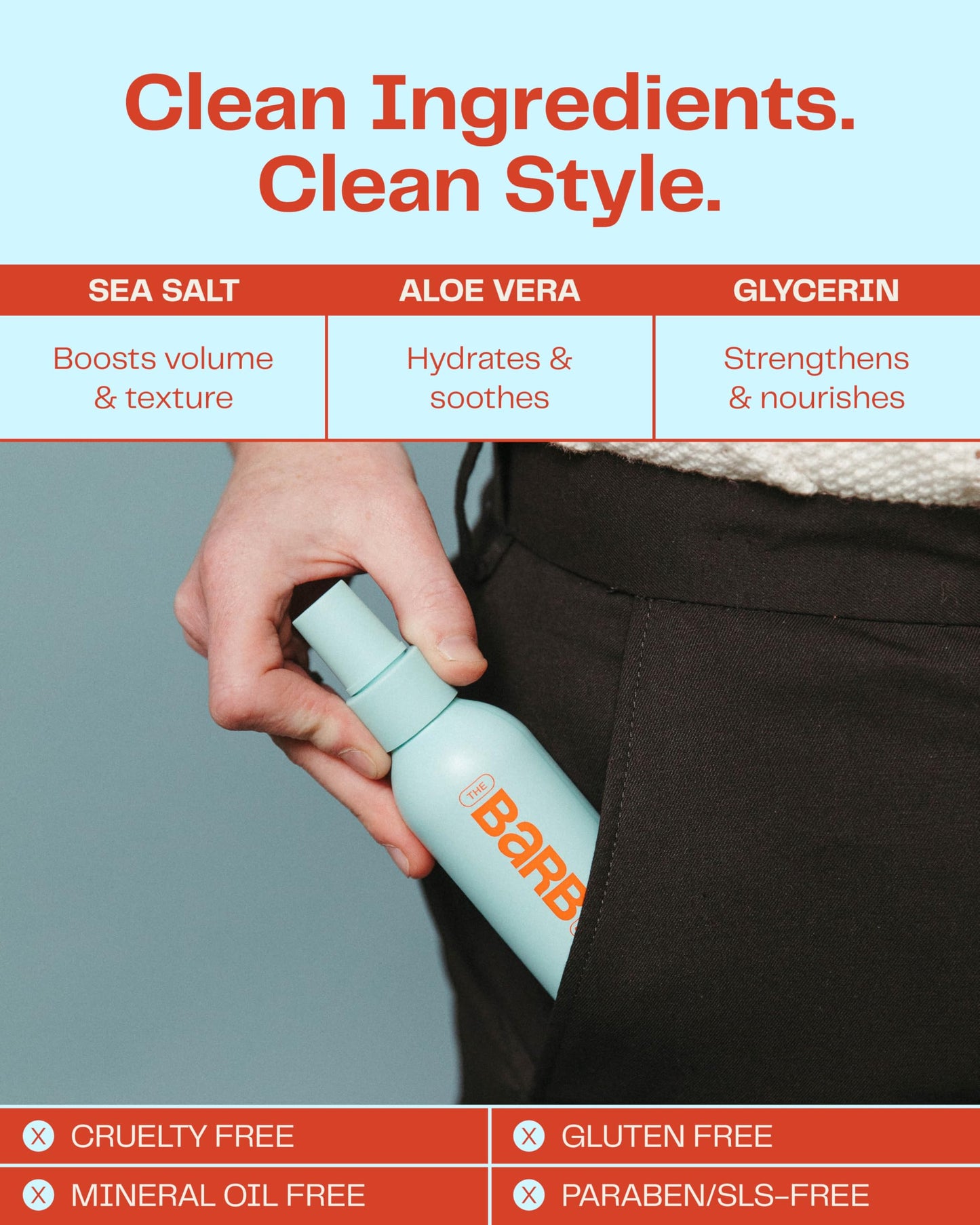 Barb Sea Salt Spray for Hair - Texturizing Beach Wave Spray for Thin and Thick Hair, Soft Matte Finish, Light Hold - Fragrance Free - 4 oz