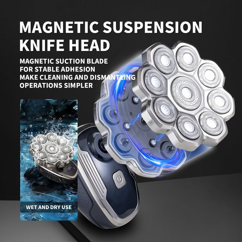 9D Head Shaver for Bald Men - 5-in-1 Electric Razor | IPX6 Waterproof, LCD Display, Type-C Rechargeable Grooming Kit