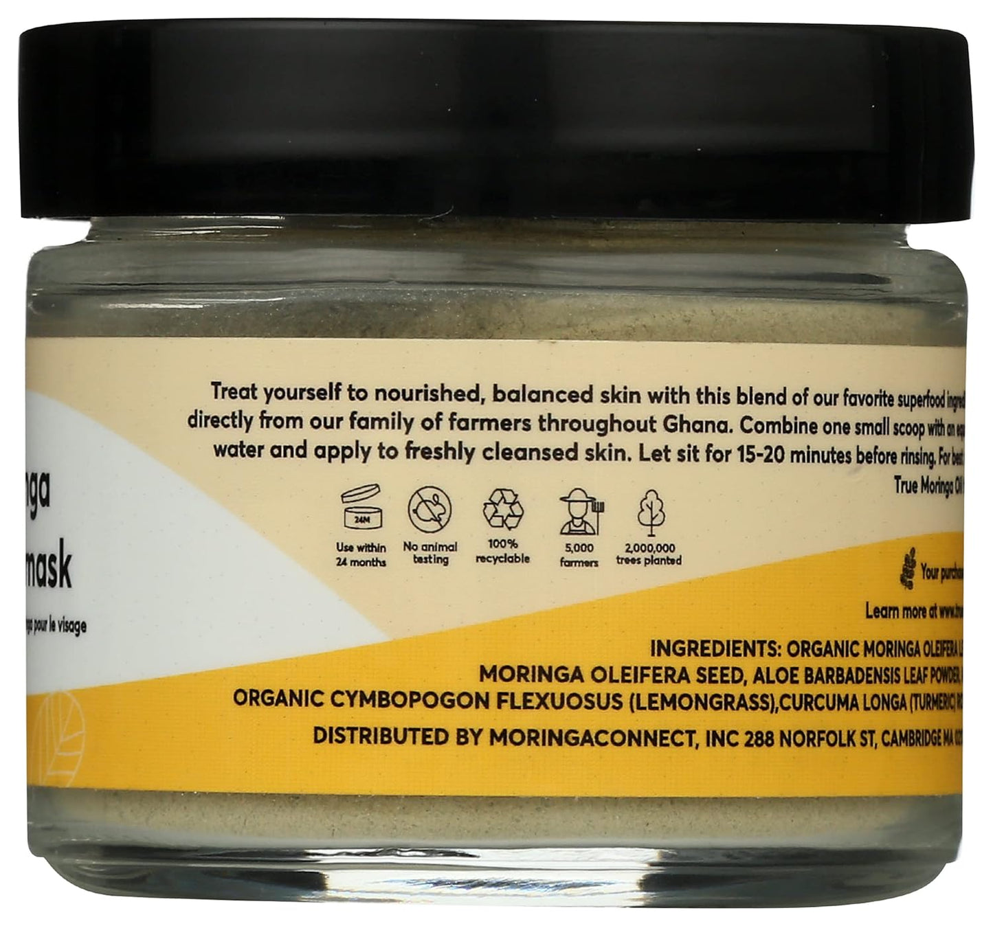 True Moringa Moringa Face Mask - Deep Pore Detoxifying & Clarifying Vegan Skincare | 4 oz