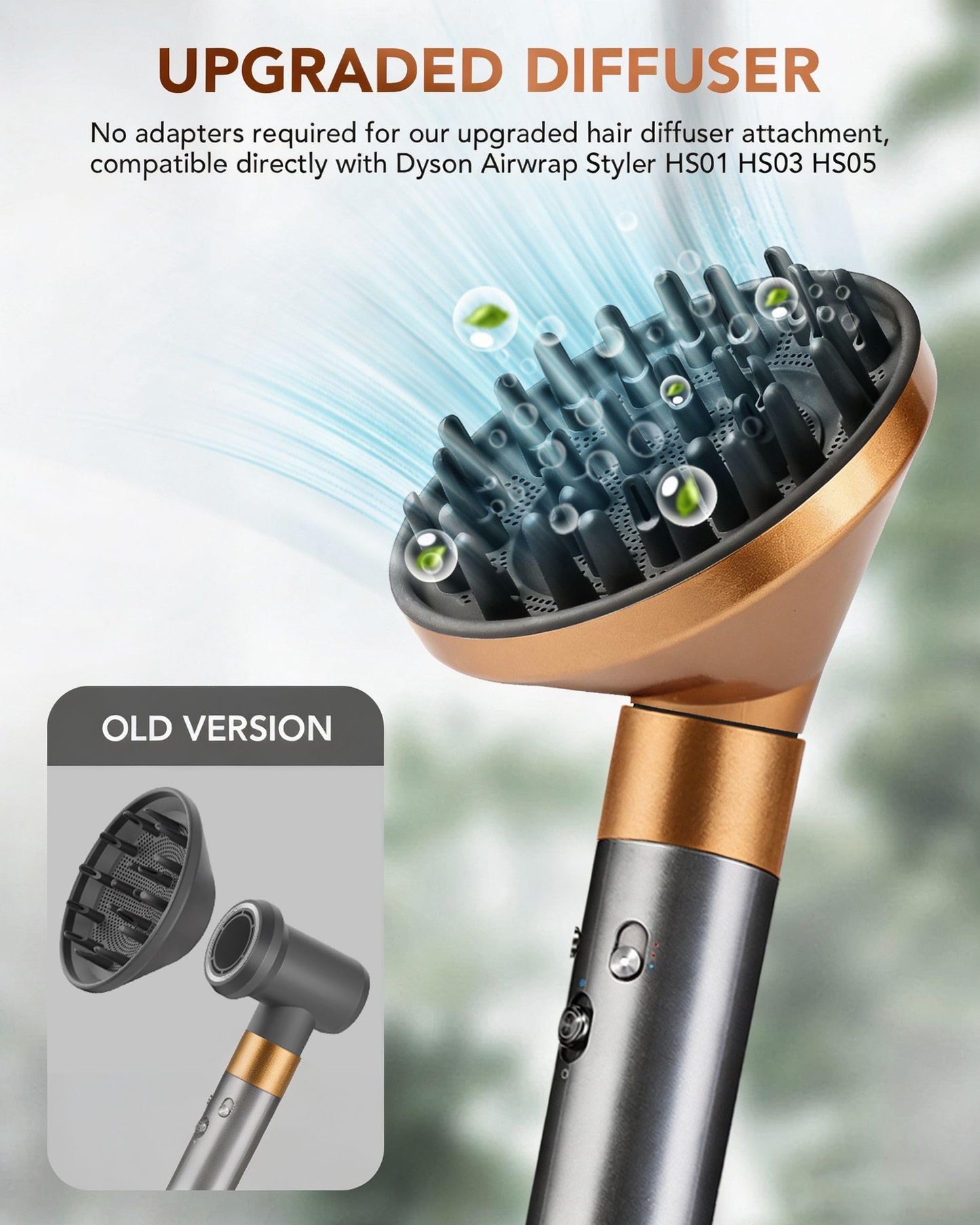 TOSAGE Upgraded Large Diffuser for Dyson Airwrap HS01 HS05 HS08 id, Diffuser Nozzle Attachment for Fast Drying Wave Curly Thick Hair, Rich Copper