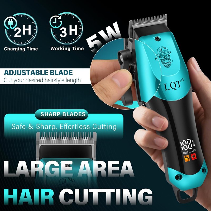 Men's Hair Clippers Kit - 4-in-1 Grooming Set with Nose Trimmer & Electric Shaver | Wireless USB Rechargeable, Blue Ombre Design