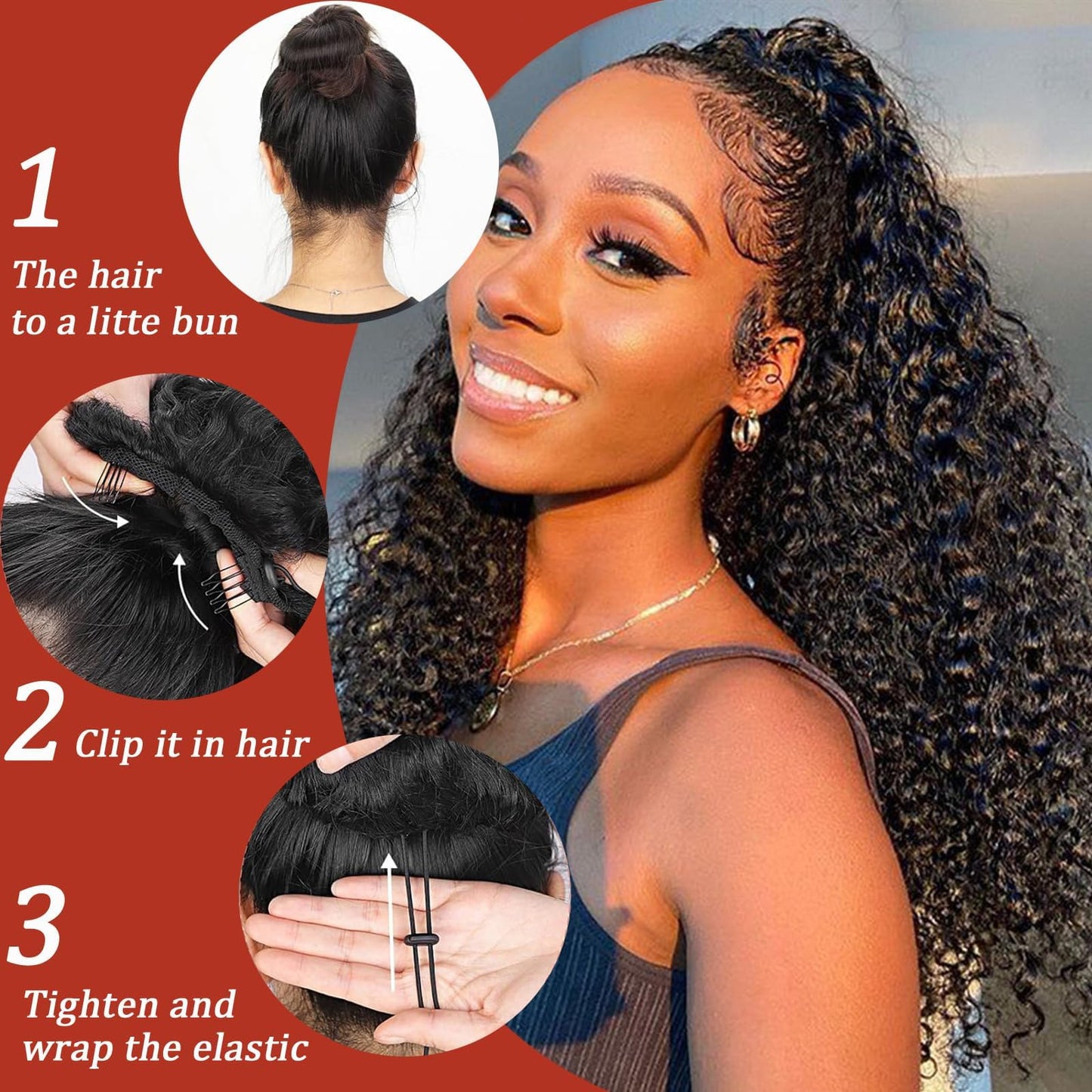 SAKALAKA Ponytail Extension Drawstring Human Hair Clip in Pony Tail Hair Extensions for Black Women Curly Wave Thick Hair Natural Looking Hair Pieces Kinky Curly Human Hair Ponytail（16Inch）