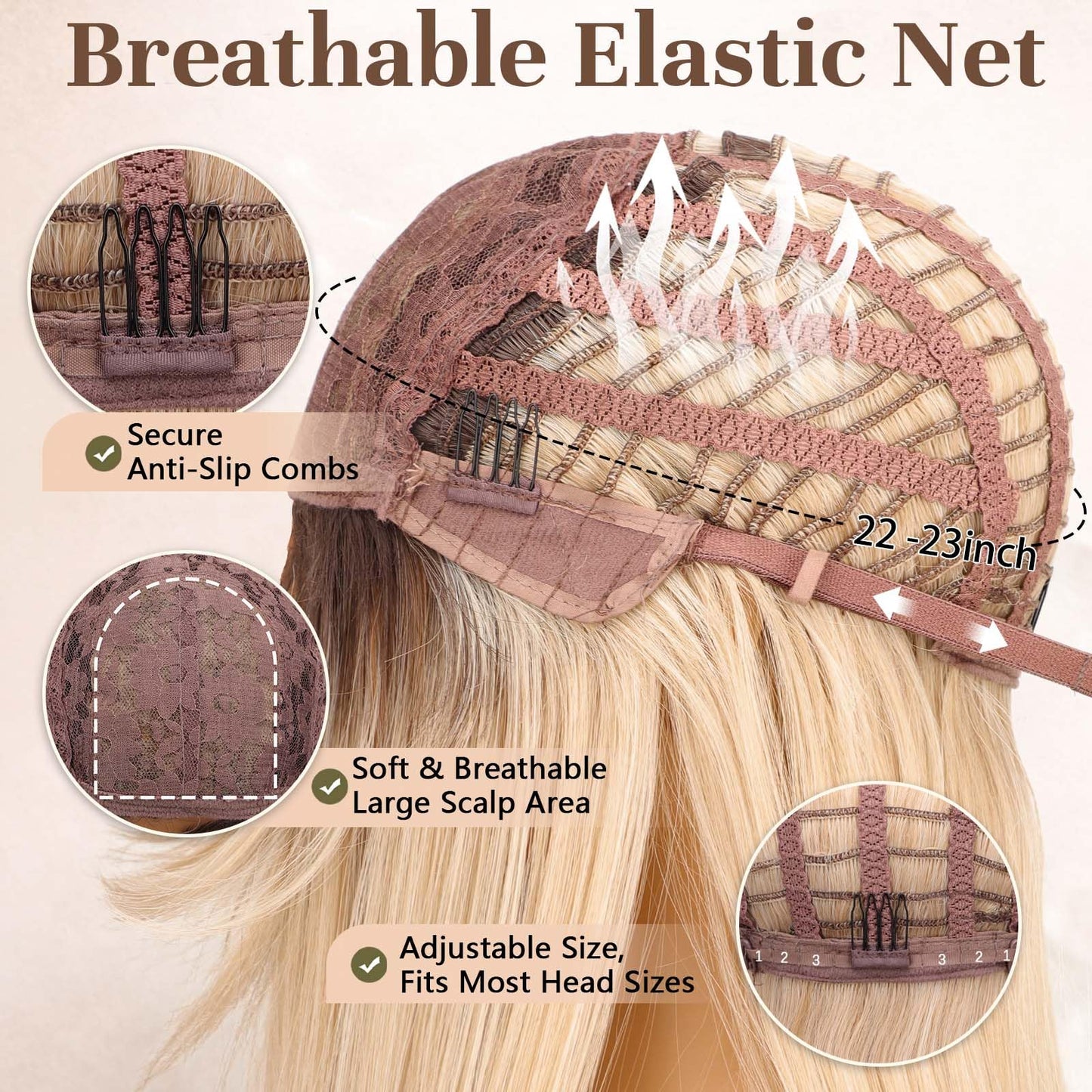 Nnzes Ombre Blonde 26-inch Long Wig with Bangs for Women - Straight Layered Style, Realistic Scalp, Freestyle Parting, Natural-Looking & Heat-Resistant Synthetic Hair for Daily and Party Use