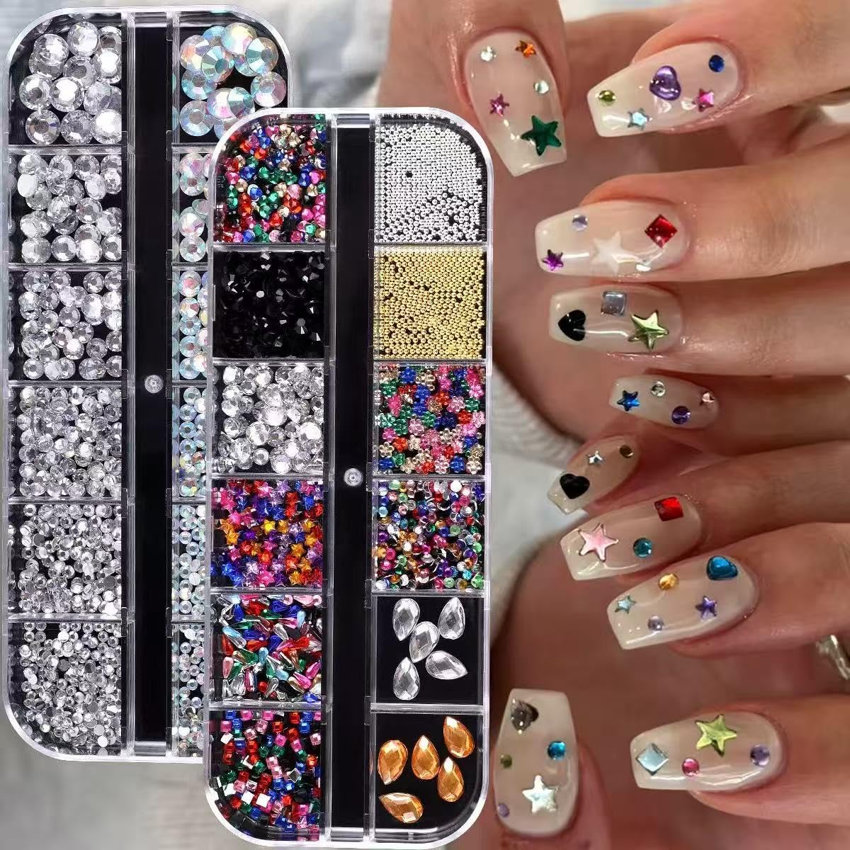 6 Box Nail Charms and Gems, Fruit Bow Hawaii Flowers Petals 3D Nail Art Charms and Flower Nail Art Stickers, Charms Y2K for Nails, Colorful Bubble Beads Nail Rhinestones