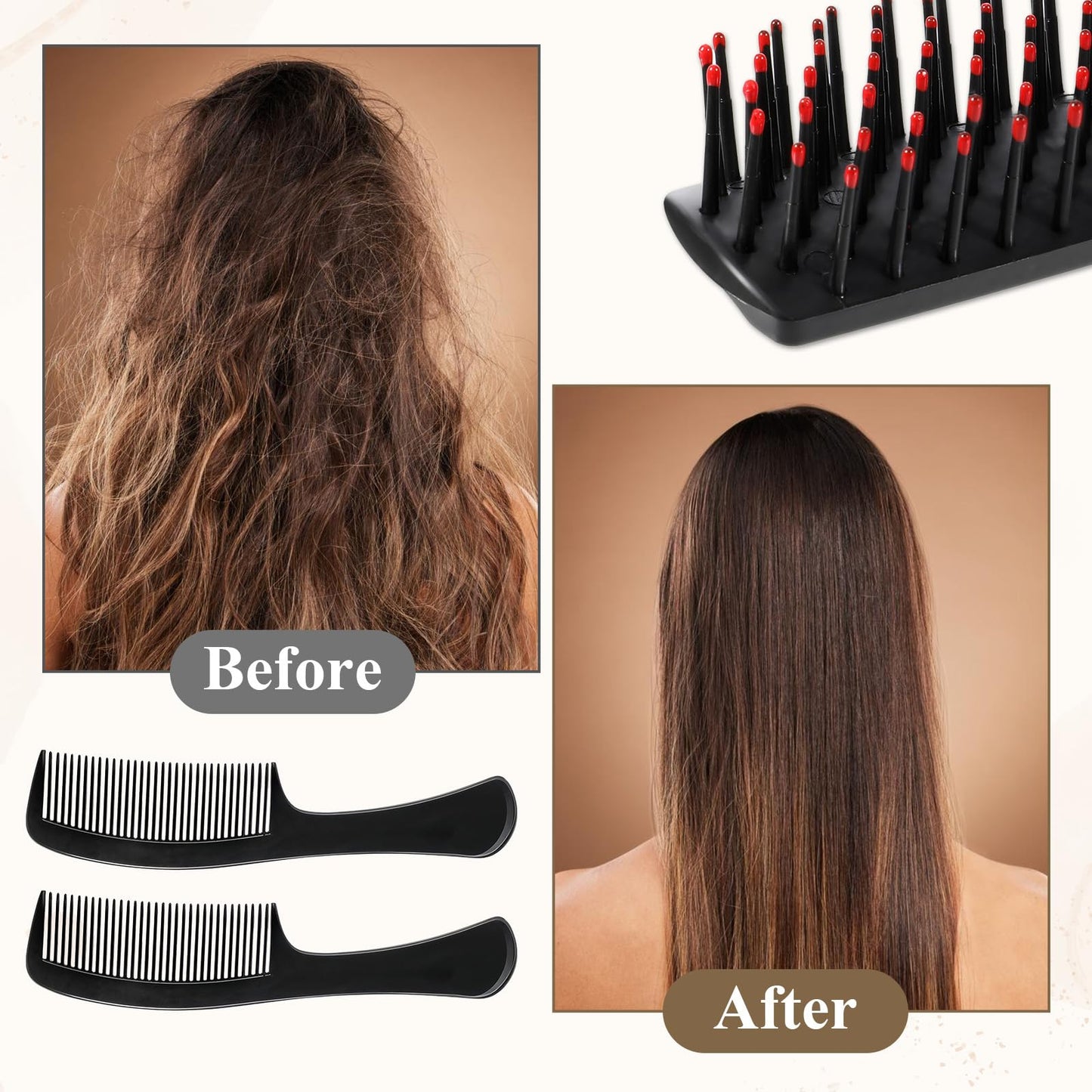 JJUNW 60 Pcs Hair Brush and Comb Set, Bulk Hair Brushes for Homeless Individually Wrapped, Lightweight Hair Brush and Comb for Women, Kids, Hotel Travel (Black)