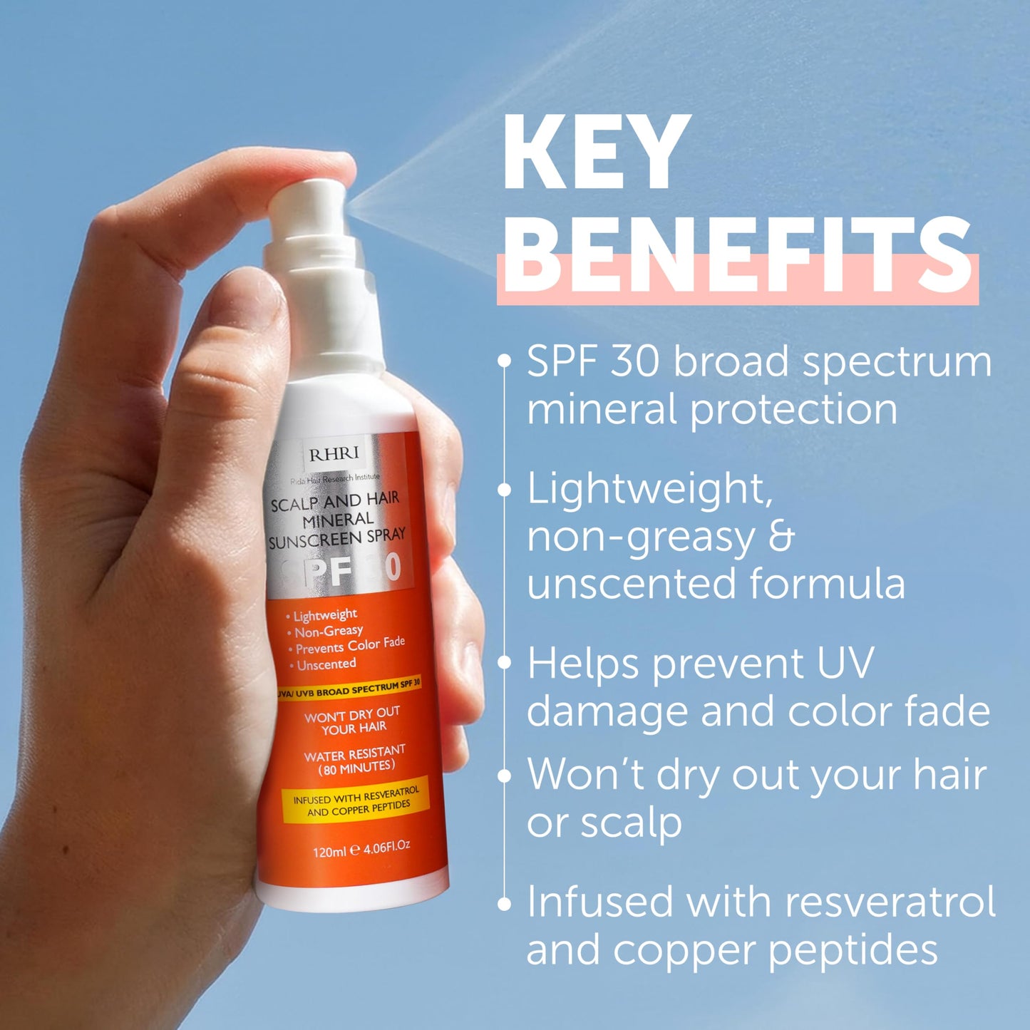 Hair Sunscreen Spray SPF 30 | Scalp Sunscreen for Hair & Scalp | Heat Protection Spray for Hair Non-Greasy UV Protection | Heat Protectant Helps Prevent Color Fade & Dryness | Beach SunBlock 4 oz